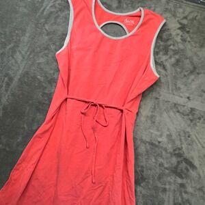 D & Co Denim Company Coral Pink Casual Sundress Sleeveless Gray Trim Cutout Back